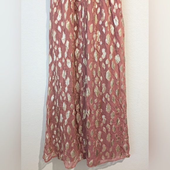 Altar'd State Pink Rose Shimmery Metallic V-Neck Sleeveless Flowy Maxi Dress - Picture 8 of 10